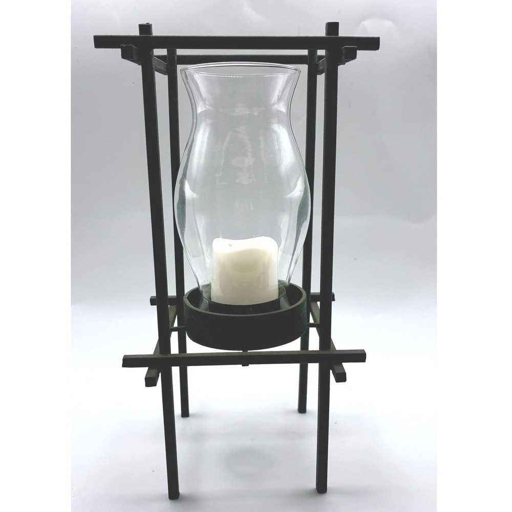 Metal Lantern Candle Holder Green Verdigris Geometric Industrial Rustic Lighting